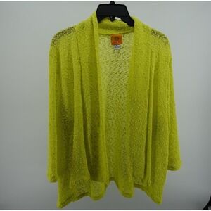 Ruby Rd‎ Womens XL Lime Green Sequin Textured Open Front Cardigan Sweater Slub